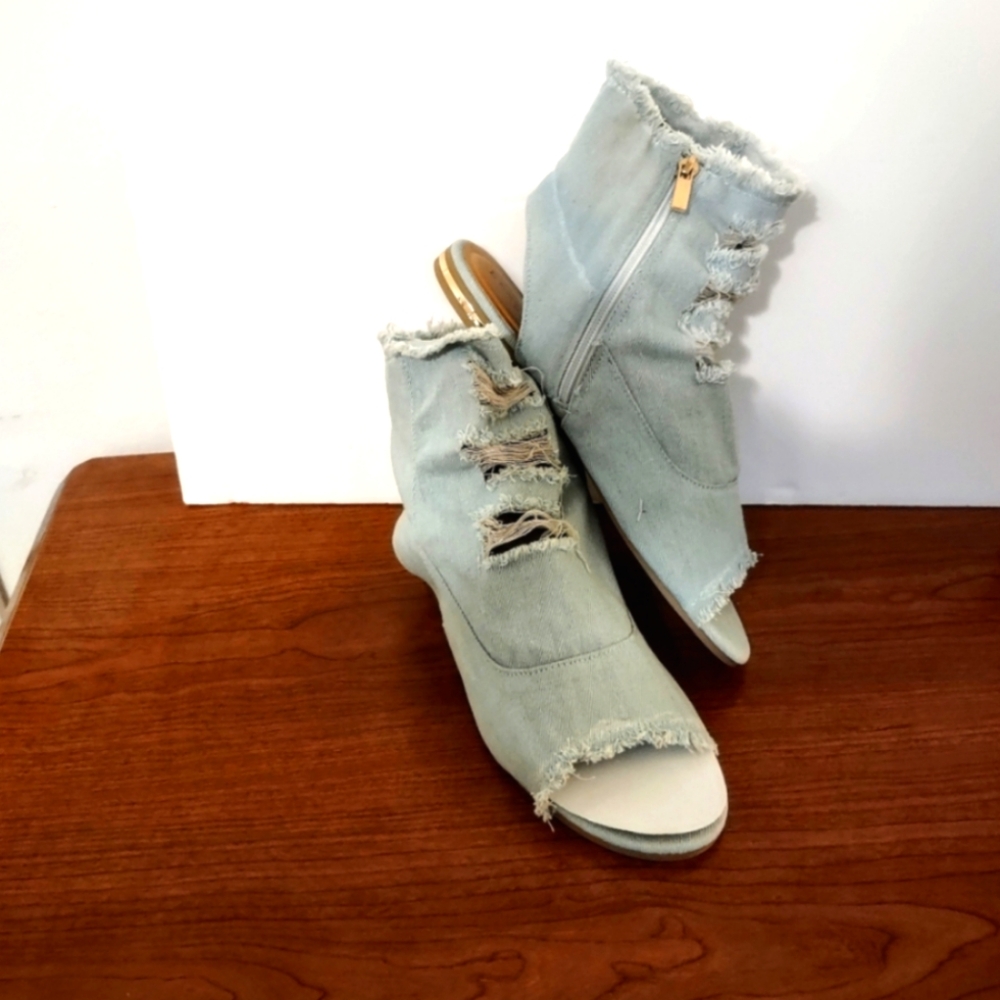 Distressed Jean Open Toe Sandals